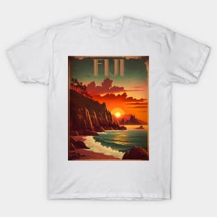 Fiji Coastline Vintage Travel Art Poster T-Shirt